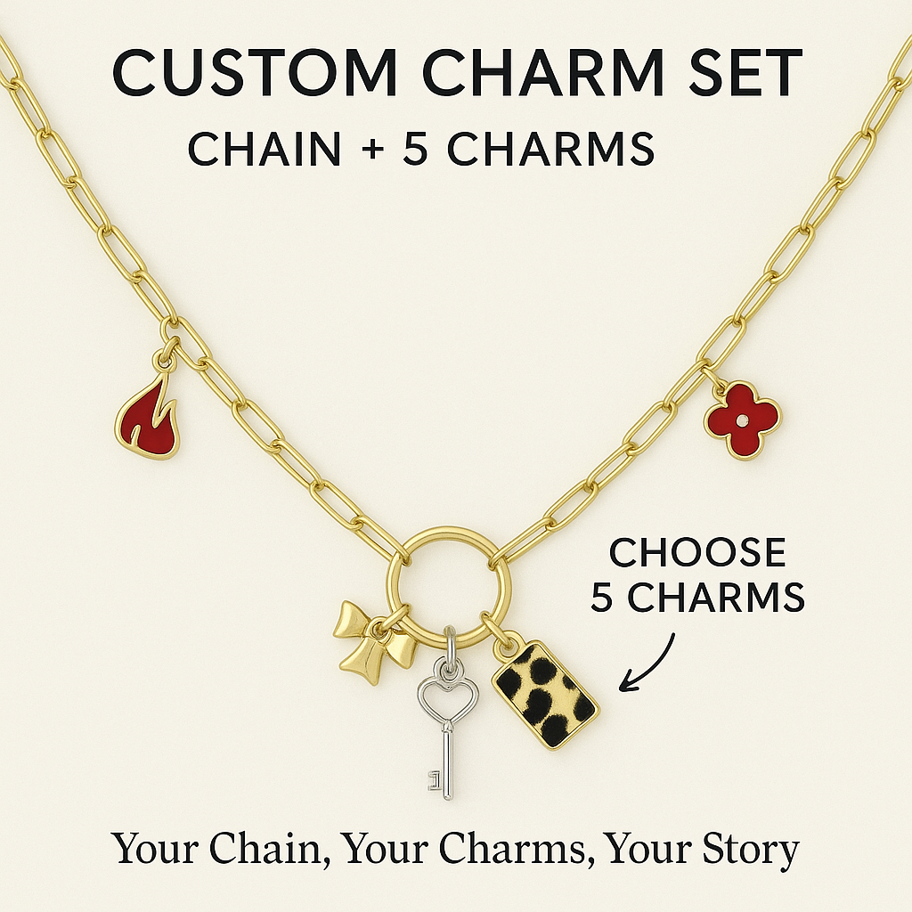 Custom Charm Necklace Set – Chain + 5 Charms - Gold Plated (TT LIVE)