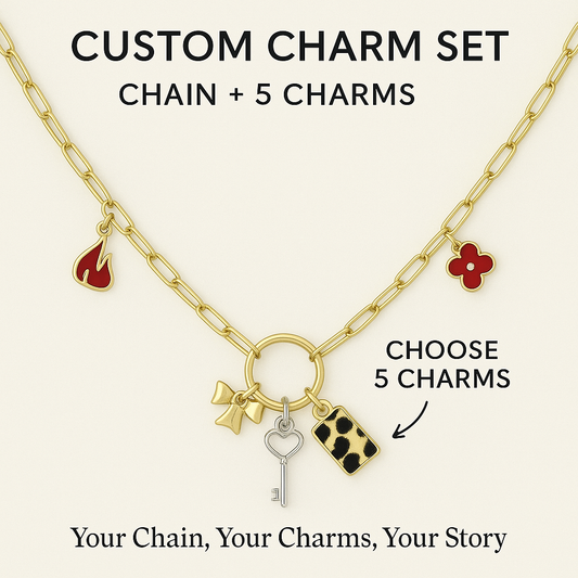 Custom Charm Necklace Set – Chain + 5 Charms - Gold Plated (TT LIVE)