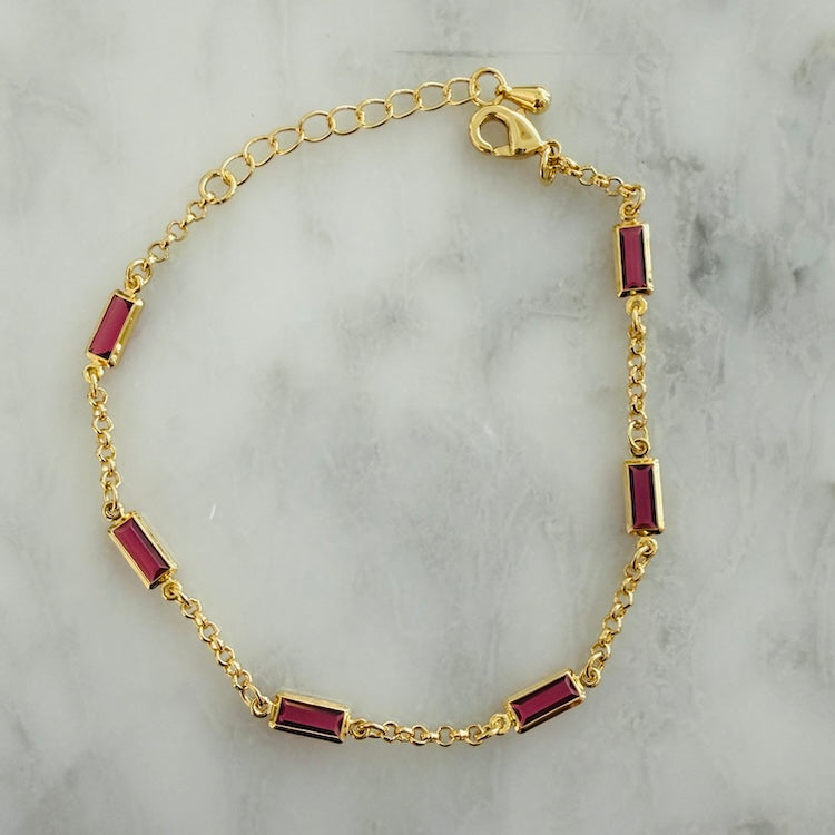 Petite Ruby Magenta Crystal Bracelet Bundle - (4 Charms) (6 inches)