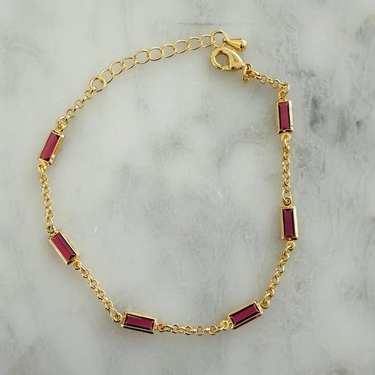 Petite Ruby Magenta Crystal Bracelet Bundle - (4 Charms) (6 inches)