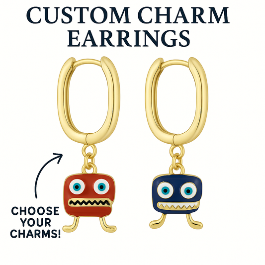 Custom Charm Earrings LARGE HOOPS - 2 Charms - Gold Plated (TT LIVE)