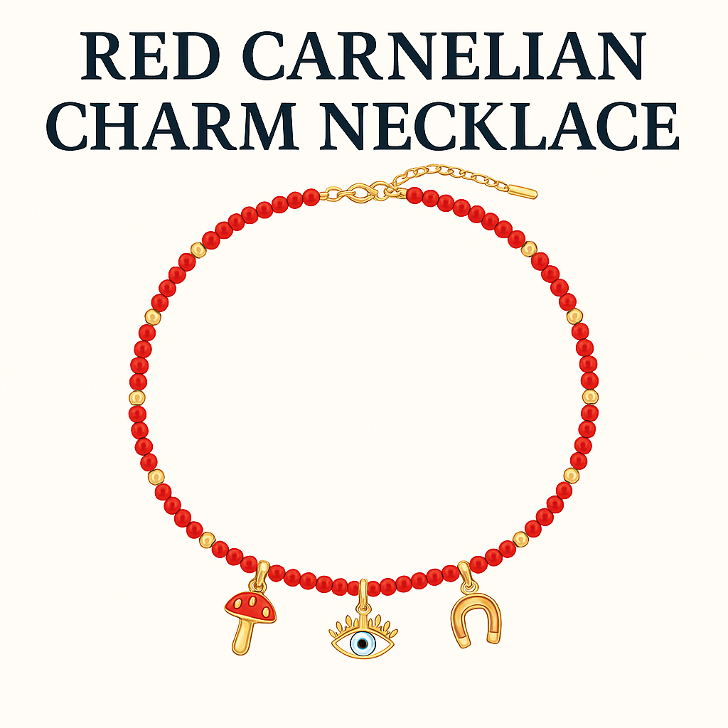 Red Carnelian Charm Necklace - 3 Charms - Gold Plated (TT LIVE)